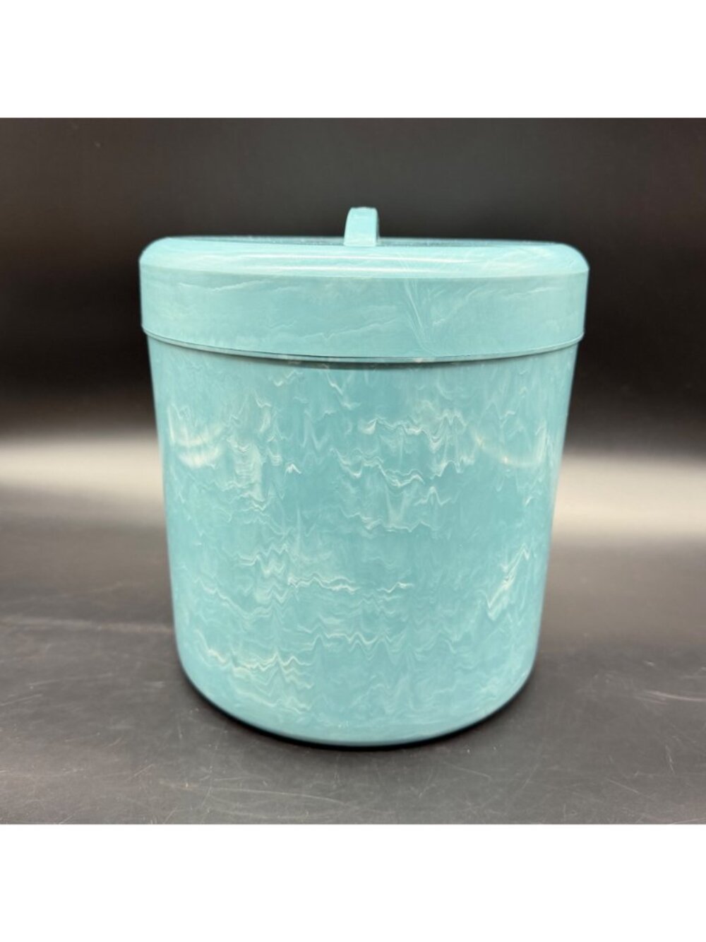 Mid Century Blue Canister Plastic Kitchen Kaddie USA Marbled Storage Container - Picture 2 of 12